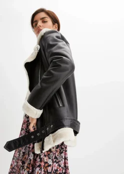 bonprix Jacken & Mäntel^Biker-Jacke aus Lammfellimitat schwarz