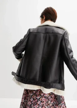 bonprix Jacken & Mäntel^Biker-Jacke aus Lammfellimitat schwarz