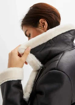 bonprix Jacken & Mäntel^Biker-Jacke aus Lammfellimitat schwarz