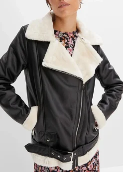 bonprix Jacken & Mäntel^Biker-Jacke aus Lammfellimitat schwarz