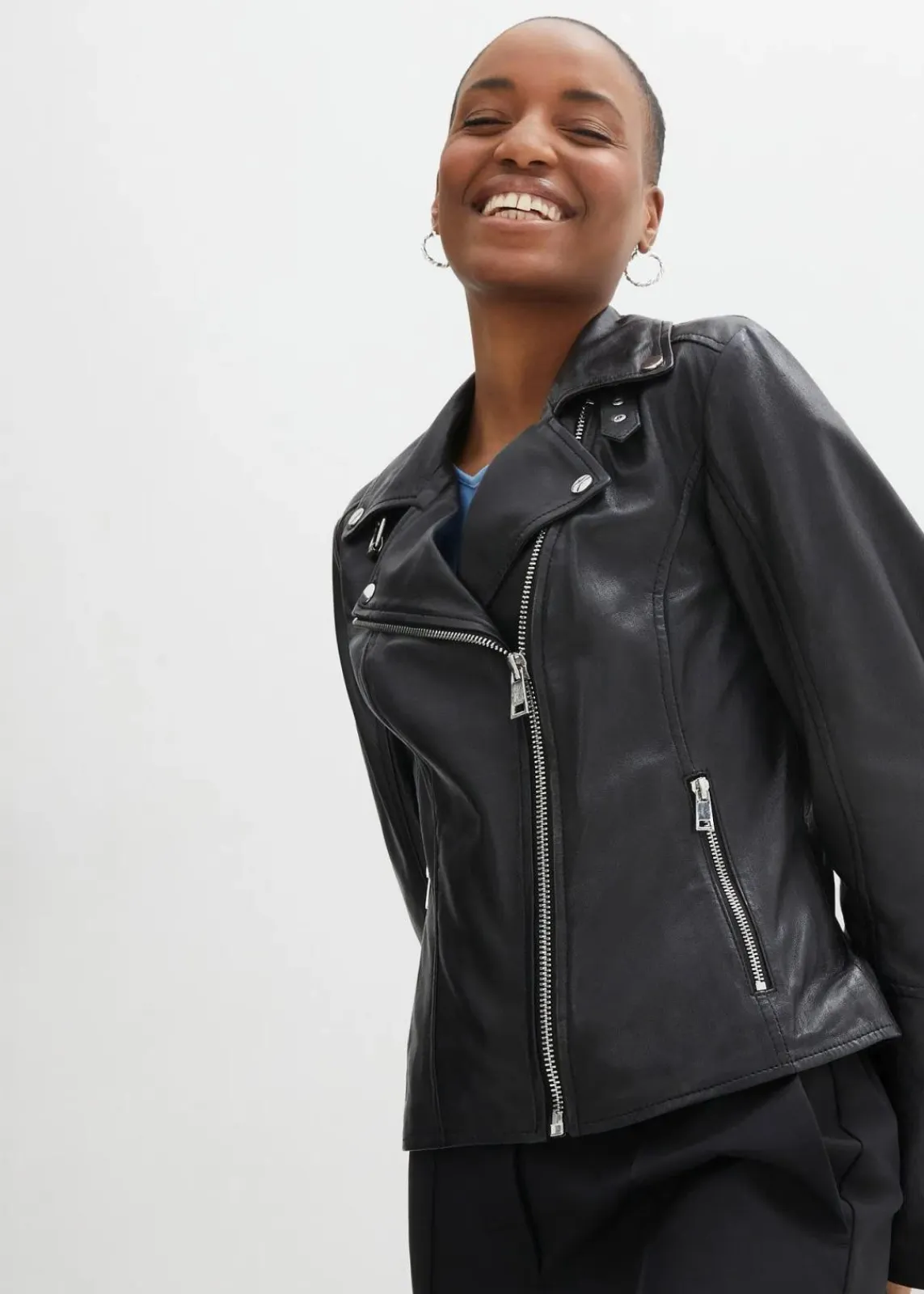 bonprix Jacken & Mäntel|Premium^Bikerjacke aus Nappaleder schwarz