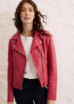 bonprix Jacken & Mäntel|Premium^Bikerjacke aus Nappaleder rauchhimbeere