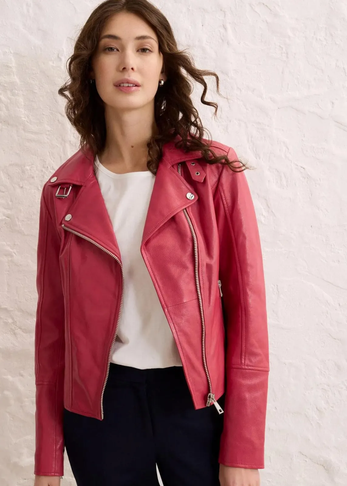 bonprix Jacken & Mäntel|Premium^Bikerjacke aus Nappaleder rauchhimbeere