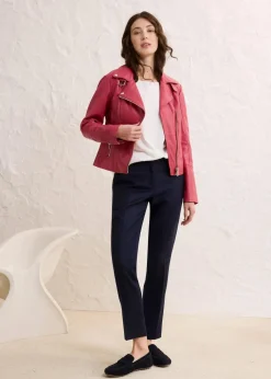 bonprix Jacken & Mäntel|Premium^Bikerjacke aus Nappaleder rauchhimbeere
