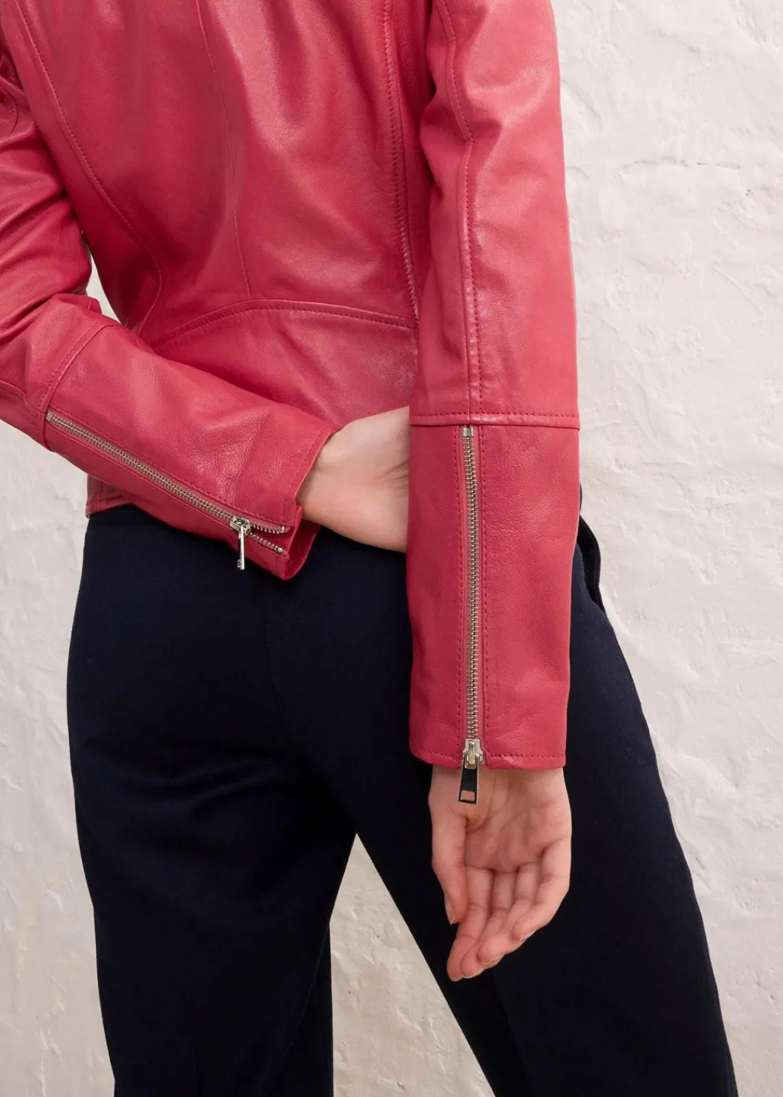 bonprix Jacken & Mäntel|Premium^Bikerjacke aus Nappaleder rauchhimbeere