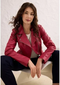 bonprix Jacken & Mäntel|Premium^Bikerjacke aus Nappaleder rauchhimbeere