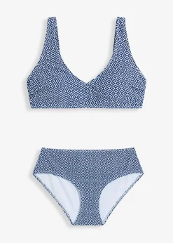 bonprix Nachhaltigere Materialien|Bikinis^Bikini in Wickeloptik (2-tlg.Set) weiß/blau graphisch bedruckt