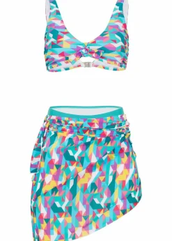 bonprix Nachhaltigere Materialien|Bikinis^Bikini und Badeunterteil (3-tlg.Set) blaugrün/gelb/lila graphisch