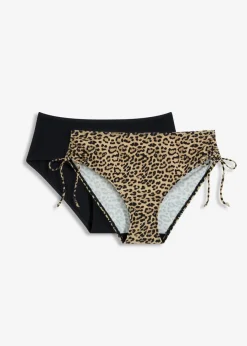 bonprix Nachhaltigere Materialien|Mix & Match^Bikinihose (2er Pack) anthrazit/beige leo bedruckt