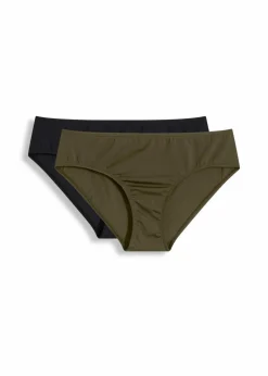 bonprix Nachhaltigere Materialien|Bademode·Tankinis^Bikinihose im Doppelpack (2er Pack) dunkeloliv + schwarz