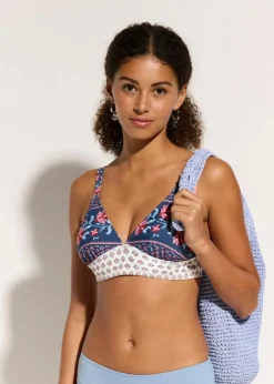 bonprix Nachhaltigere Materialien|Bikinis^Bikinioberteil mit breitem Bund blau/rosa bedruckt