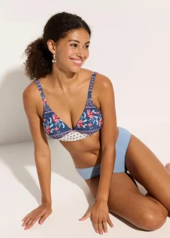 bonprix Nachhaltigere Materialien|Bikinis^Bikinioberteil mit breitem Bund blau/rosa bedruckt
