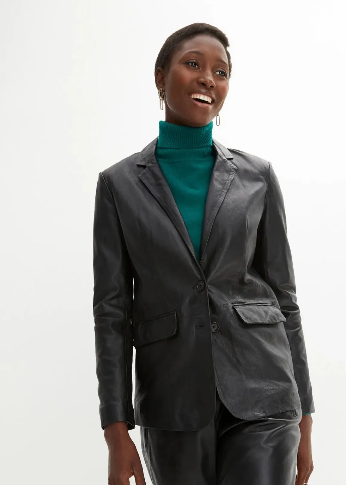 bonprix Blazer|Premium^Blazer aus Lammnappa schwarz