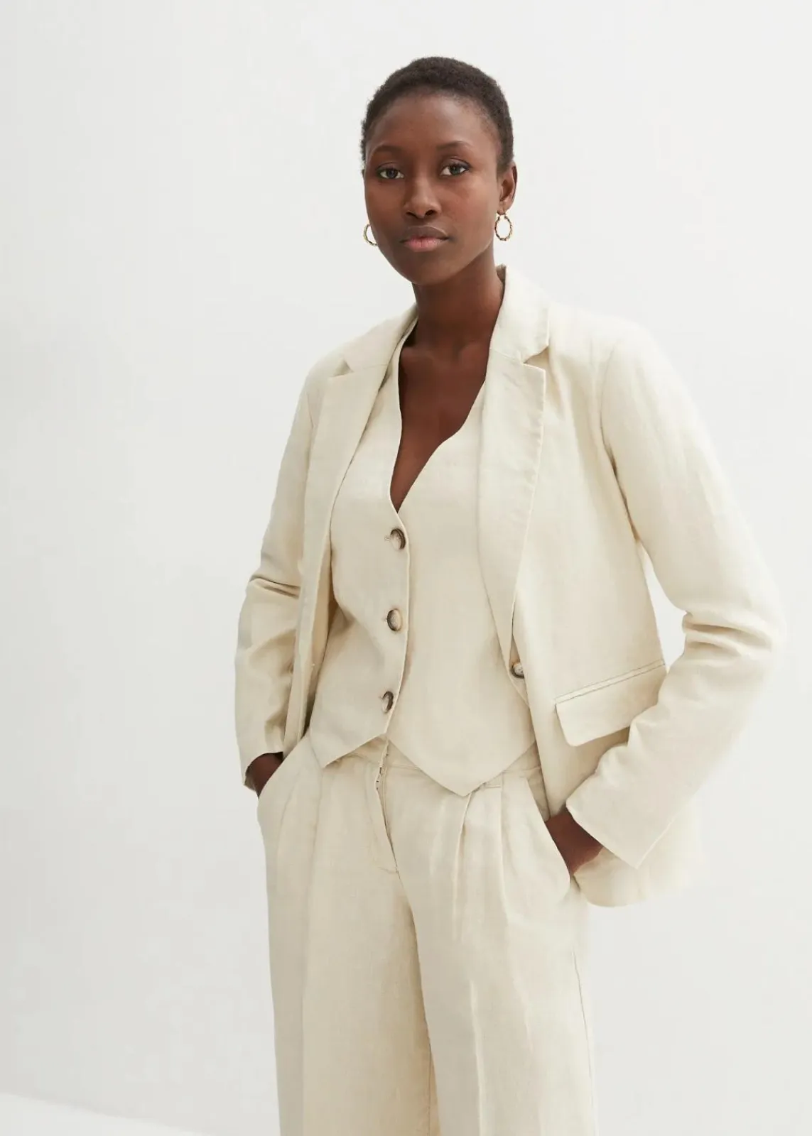 bonprix Bekleidung·Basics|Blazer^Blazer aus reinem Leinen hellsand
