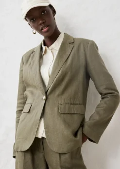 bonprix Bekleidung·Basics|Blazer^Blazer aus reinem Leinen dunkeloliv