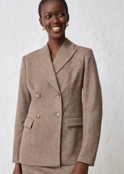 bonprix Bekleidung·Basics|Blazer^Blazer aus weichem Woll-Mix dunkelbraun meliert