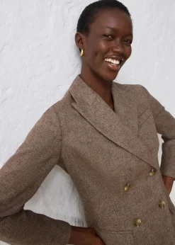 bonprix Bekleidung·Basics|Blazer^Blazer aus weichem Woll-Mix dunkelbraun meliert