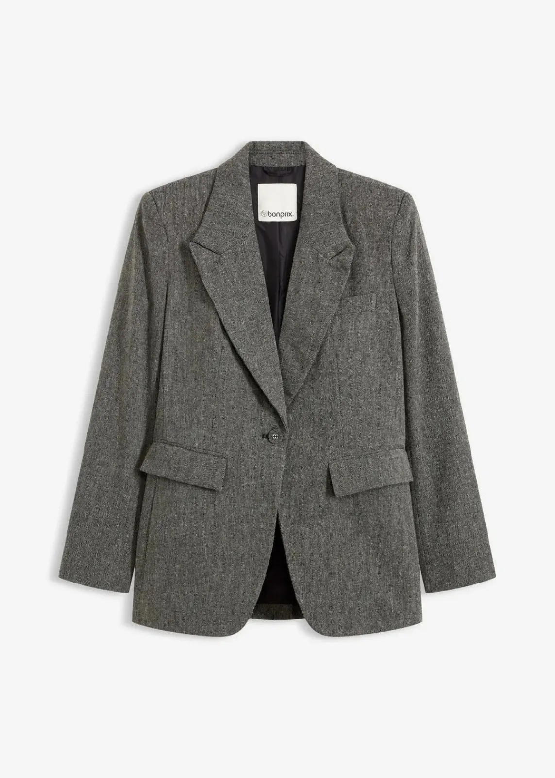 bonprix Bekleidung·Basics|Blazer^Blazer in Tweedoptik schwarz/wollweiß meliert
