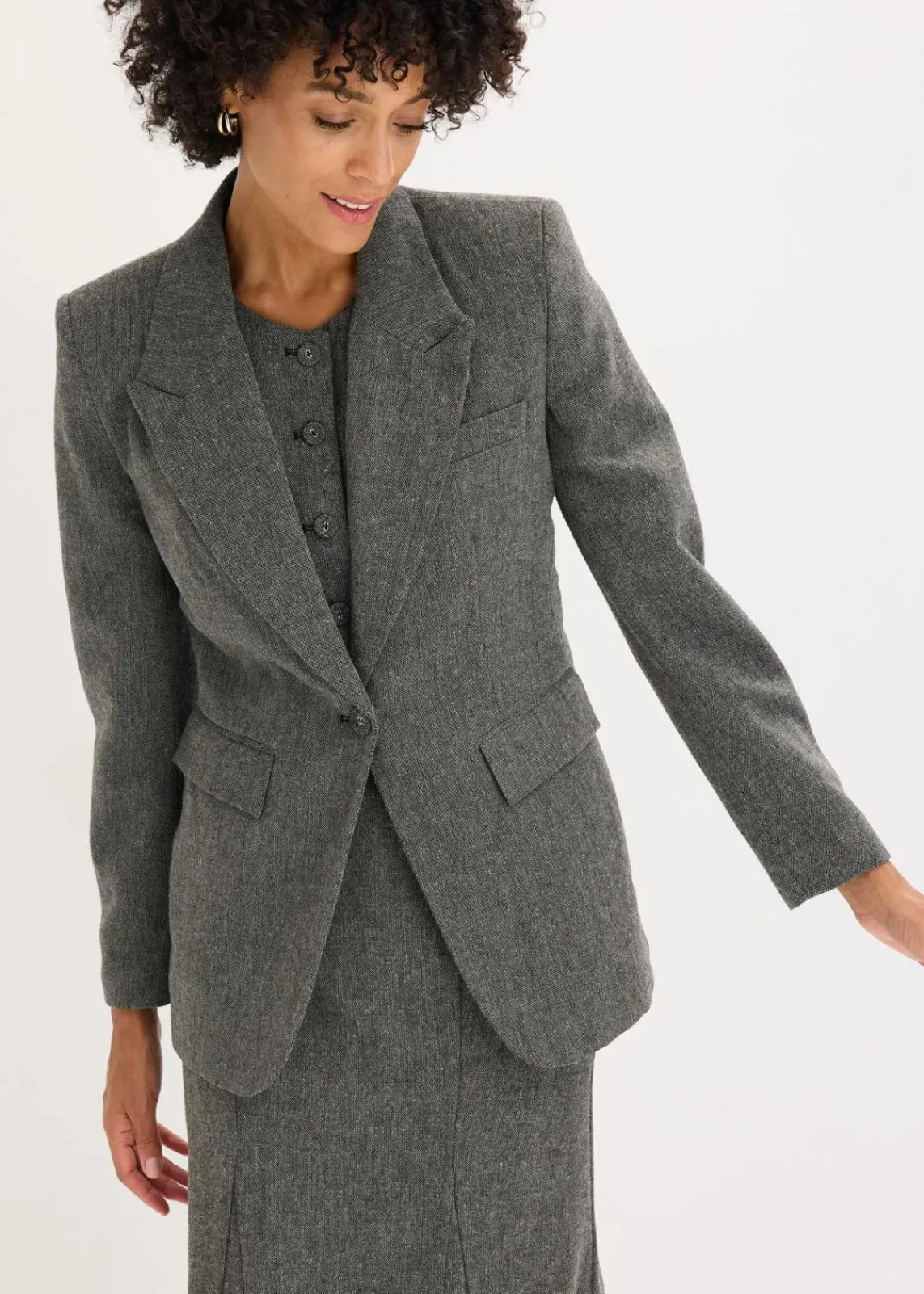 bonprix Bekleidung·Basics|Blazer^Blazer in Tweedoptik schwarz/wollweiß meliert