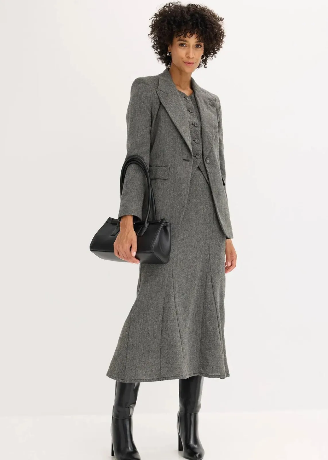 bonprix Bekleidung·Basics|Blazer^Blazer in Tweedoptik schwarz/wollweiß meliert
