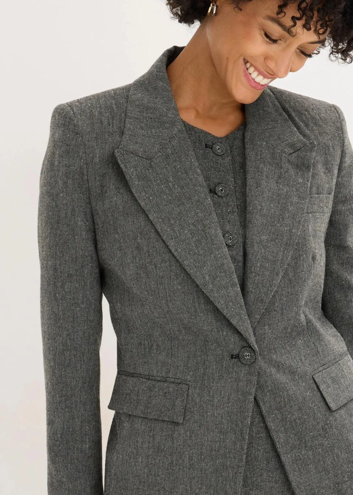 bonprix Bekleidung·Basics|Blazer^Blazer in Tweedoptik schwarz/wollweiß meliert