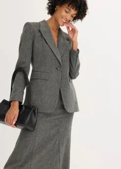 bonprix Bekleidung·Basics|Blazer^Blazer in Tweedoptik schwarz/wollweiß meliert