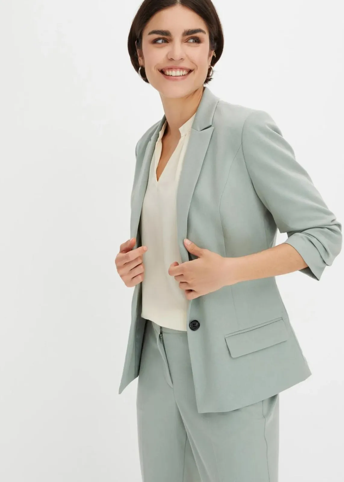 bonprix Nachhaltigere Materialien|Blazer^Blazer mit drapierten Ärmeln rauchgrün