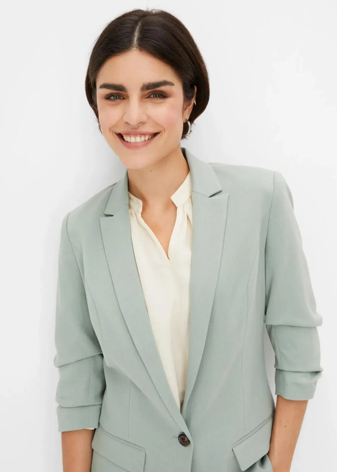 bonprix Nachhaltigere Materialien|Blazer^Blazer mit drapierten Ärmeln rauchgrün