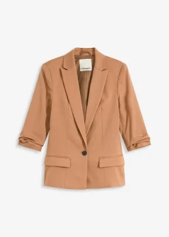 bonprix Bekleidung·Basics|Blazer^Blazer mit drapierten Ärmeln mokkabraun