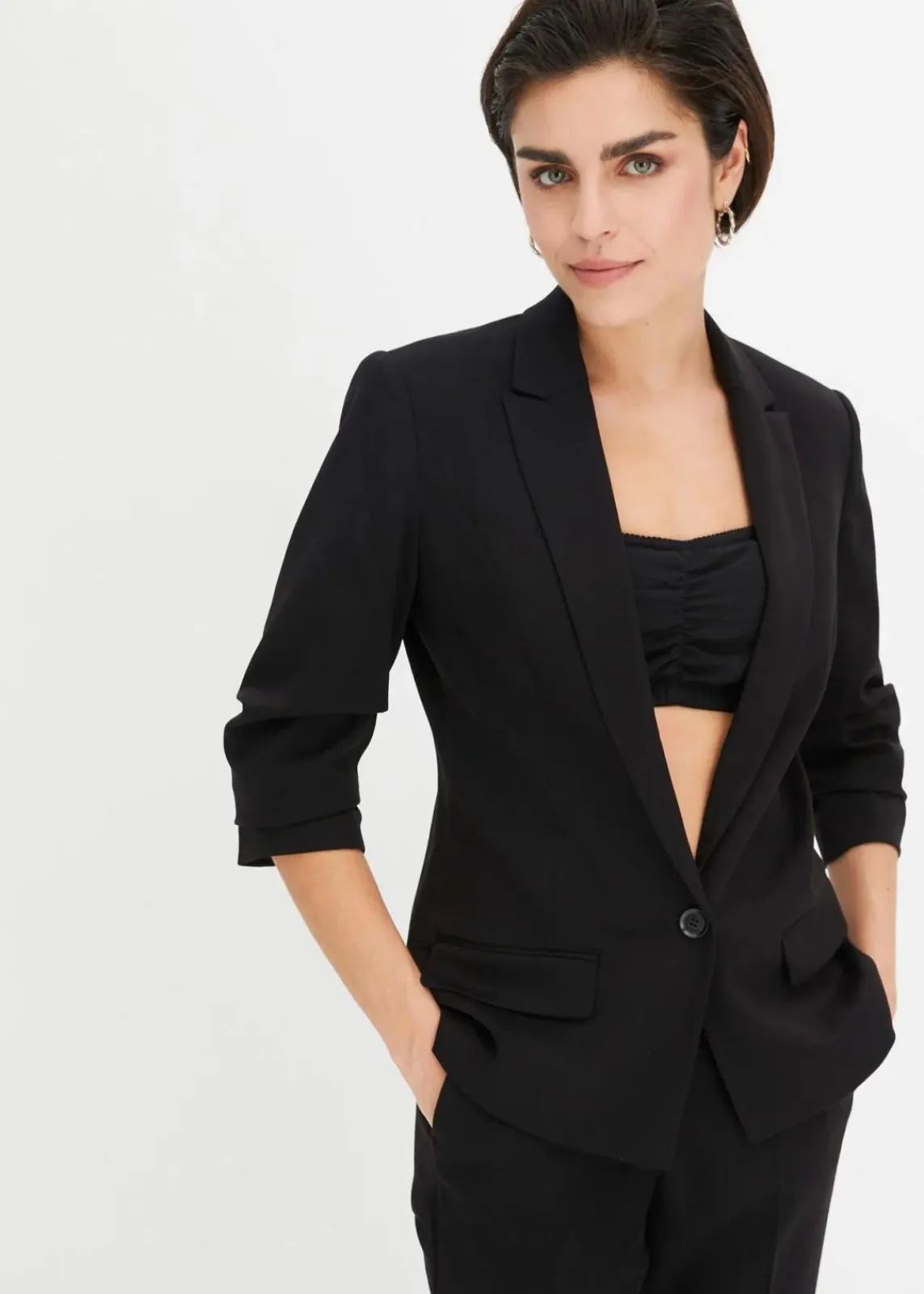 bonprix Nachhaltigere Materialien|Blazer^Blazer mit drapierten Ärmeln schwarz