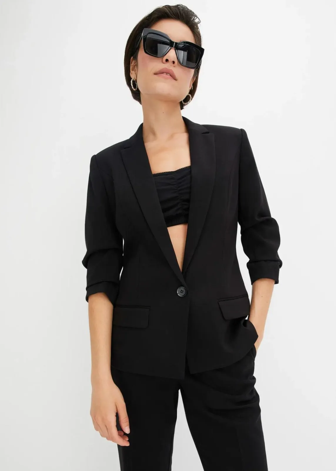 bonprix Nachhaltigere Materialien|Blazer^Blazer mit drapierten Ärmeln schwarz