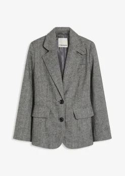 bonprix Blazer|Bekleidung·Basics^Blazer mit Fischgratmuster und Wollanteil dunkelgrau meliert