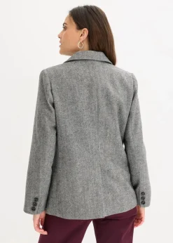 bonprix Blazer|Bekleidung·Basics^Blazer mit Fischgratmuster und Wollanteil dunkelgrau meliert