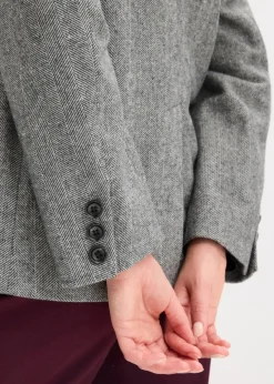bonprix Blazer|Bekleidung·Basics^Blazer mit Fischgratmuster und Wollanteil dunkelgrau meliert