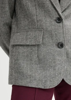 bonprix Blazer|Bekleidung·Basics^Blazer mit Fischgratmuster und Wollanteil dunkelgrau meliert