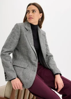 bonprix Blazer|Bekleidung·Basics^Blazer mit Fischgratmuster und Wollanteil dunkelgrau meliert