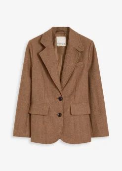 bonprix Bekleidung·Basics|Blazer^Blazer mit Fischgratmuster und Wollanteil walnussbraun meliert