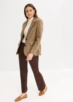 bonprix Bekleidung·Basics|Blazer^Blazer mit Fischgratmuster und Wollanteil walnussbraun meliert
