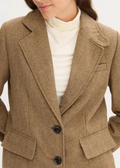 bonprix Bekleidung·Basics|Blazer^Blazer mit Fischgratmuster und Wollanteil walnussbraun meliert