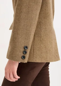 bonprix Bekleidung·Basics|Blazer^Blazer mit Fischgratmuster und Wollanteil walnussbraun meliert