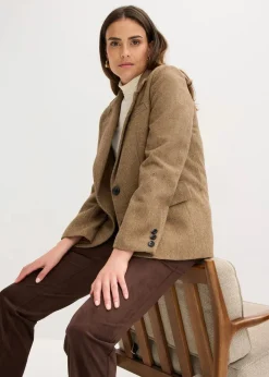 bonprix Bekleidung·Basics|Blazer^Blazer mit Fischgratmuster und Wollanteil walnussbraun meliert