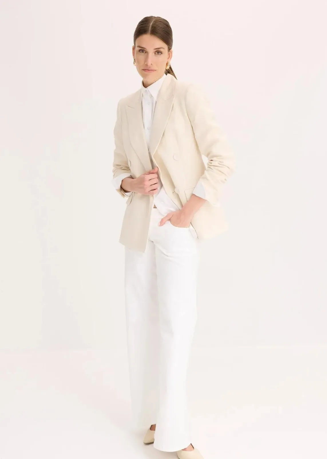 bonprix Blazer|Bekleidung·Basics^Blazer mit Lyocell im Crinklelook naturbeige