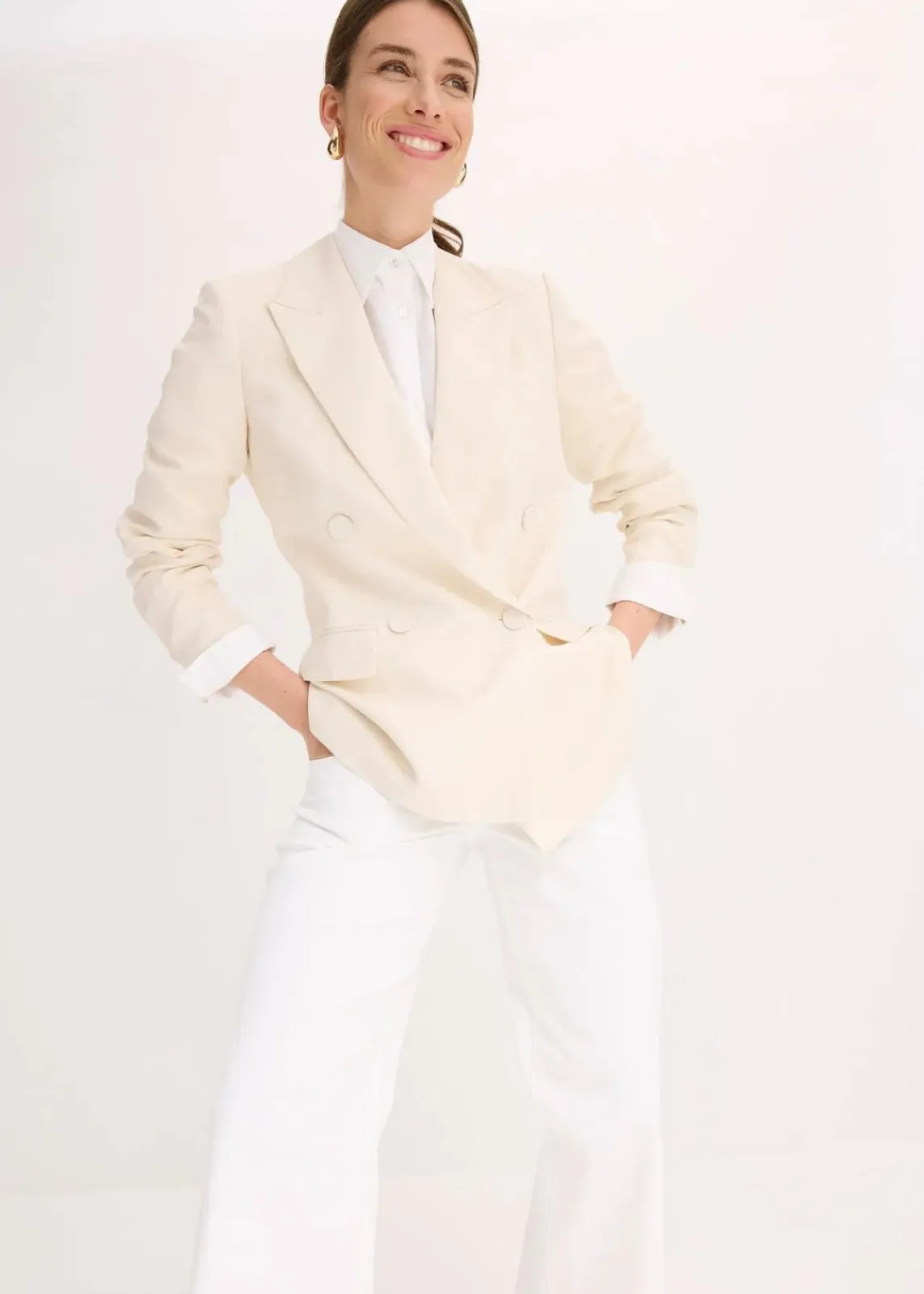 bonprix Blazer|Bekleidung·Basics^Blazer mit Lyocell im Crinklelook naturbeige