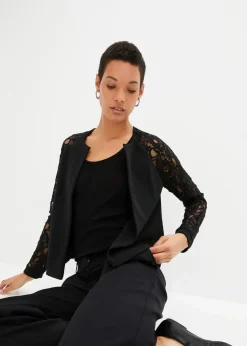 bonprix Bekleidung·Basics|Festliche Mode^Blazer mit Spitzenärmeln schwarz