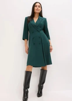 bonprix Bekleidung·Pullover & Strickjacken|Kleider^Blazerkleid mit ausgestelltem Rockteil tiefgrün