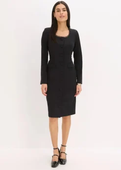 bonprix Bekleidung·Pullover & Strickjacken|Kleider^Blazerkleid mit Spitzenkante schwarz