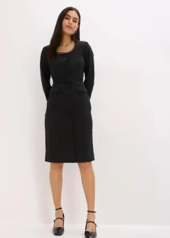 bonprix Bekleidung·Pullover & Strickjacken|Kleider^Blazerkleid mit Spitzenkante schwarz