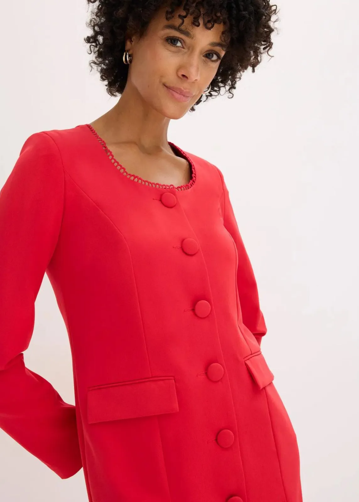 bonprix Kleider|Bekleidung·Pullover & Strickjacken^Blazerkleid mit Spitzenkante rot