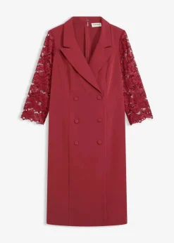 bonprix Kleider|Bekleidung·Pullover & Strickjacken^Blazer-Kleid mit Spitzenärmeln rubinrot