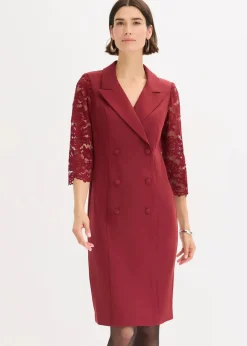bonprix Kleider|Bekleidung·Pullover & Strickjacken^Blazer-Kleid mit Spitzenärmeln rubinrot